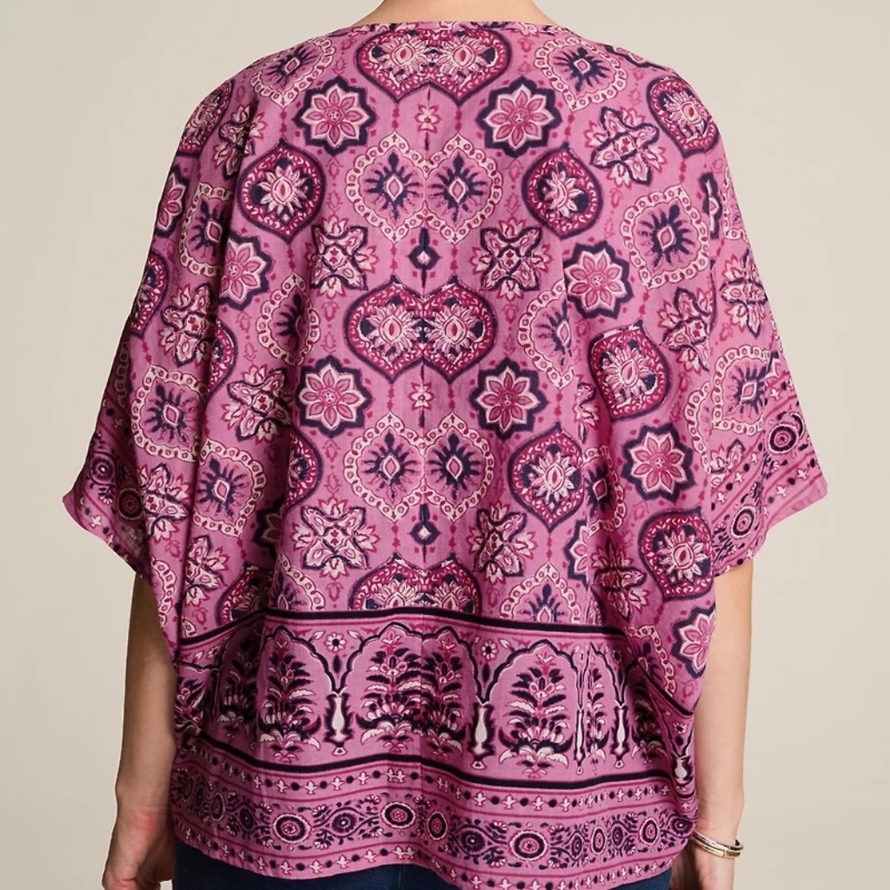 PURE JILL Cotton Mixed-medallion Print V-neck Poncho Top, Pink, Size S-L - Picture 4 of 17